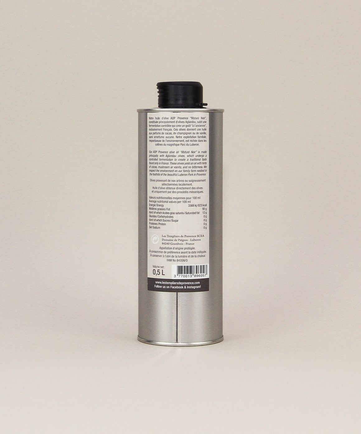 Olive Oil "Maturé Noir" 0.5 Litre Can