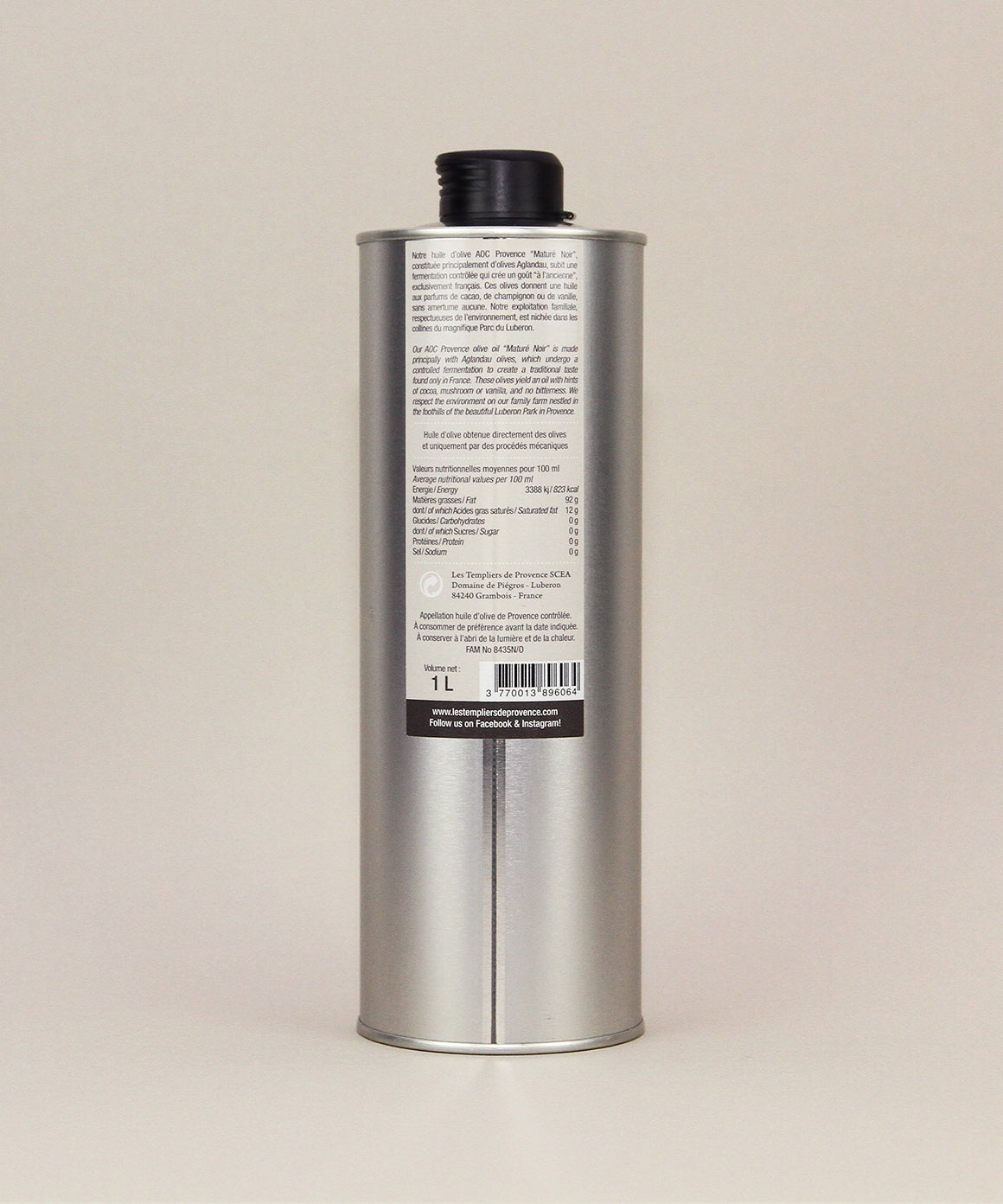 Olive Oil "Maturé Noir" 1 Litre  Can